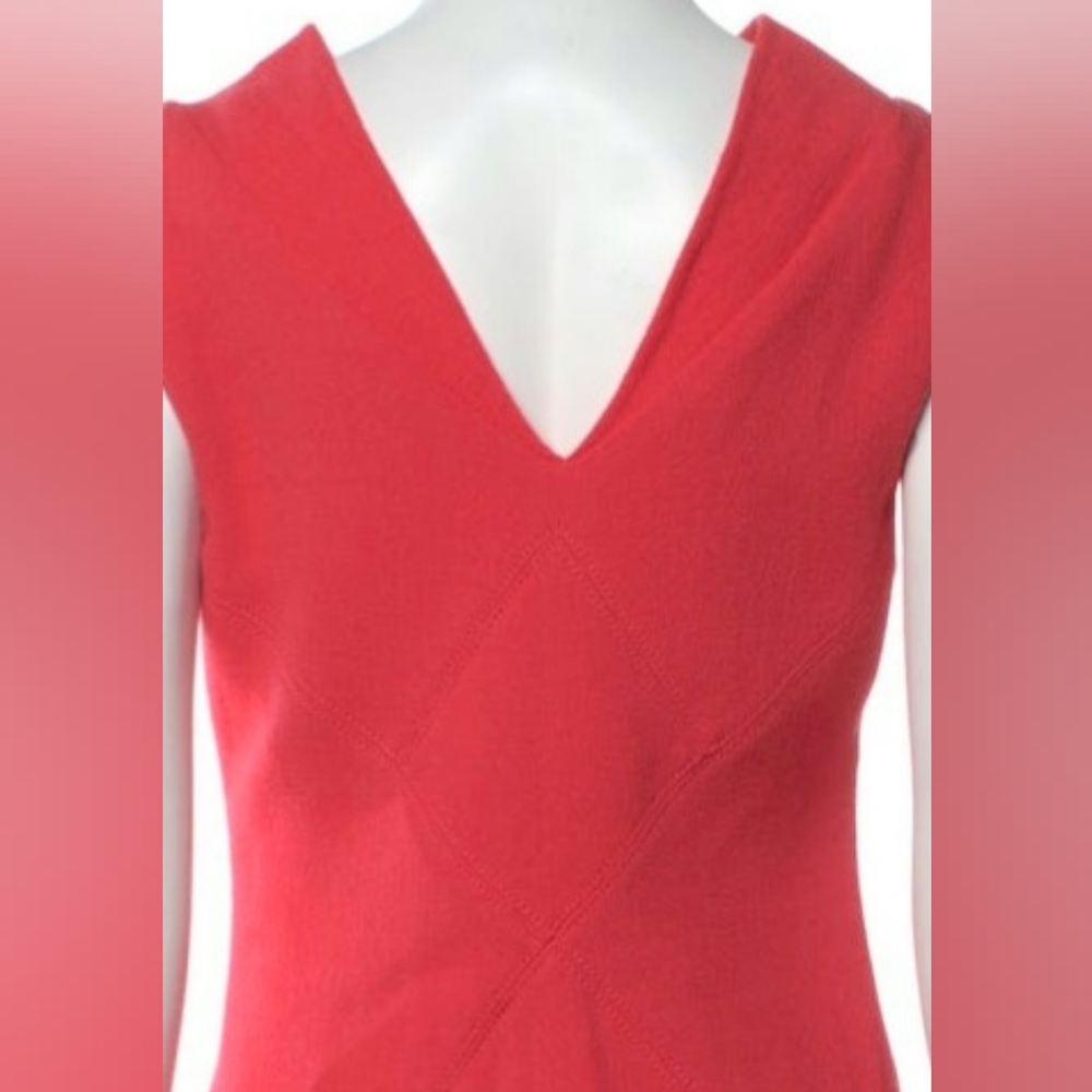 ♧$3,400 OSCAR DE LA RENTA CORAL RED WOOL PICASSO RUNWAY DRESS US 12 - Picture 10 of 14